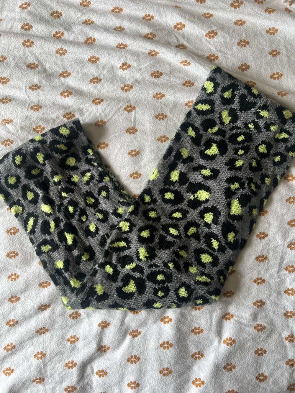 Aeropostale Gray + Black Leopard Print Scarf with Neon Yellow Accents
